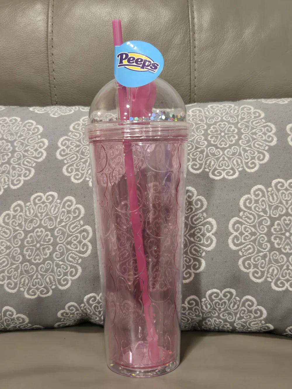 Peeps Pink Swirl Double-Wall Party Tumbler with Straw NWT